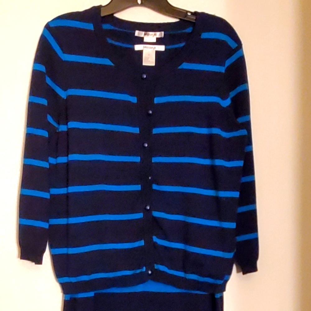 Masseys large striped blue sweater jacket dress